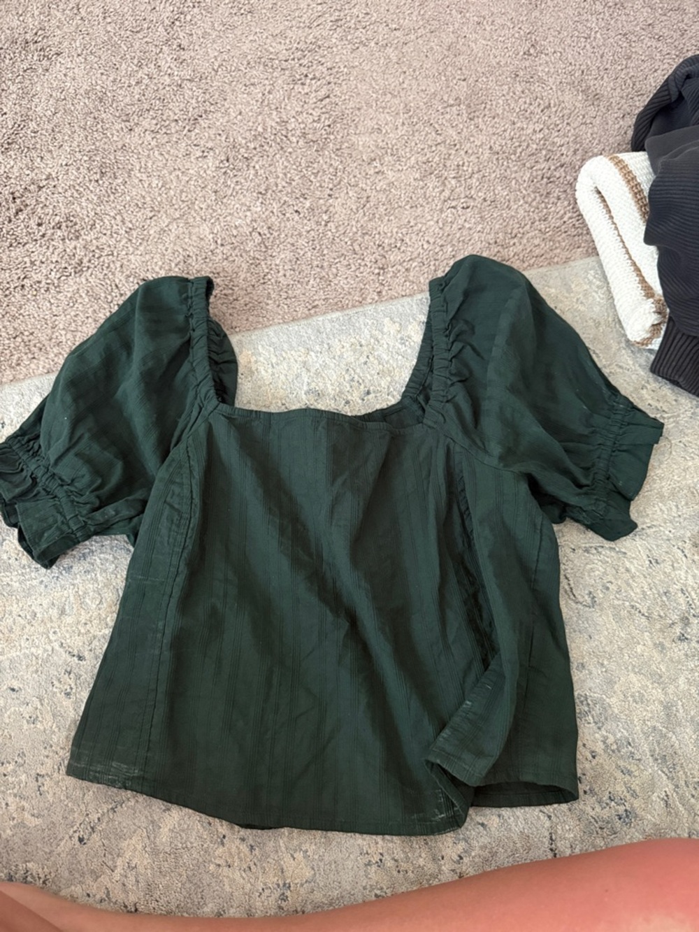 Madewell Forest Green Puff-Sleeve Square Neck Blouse